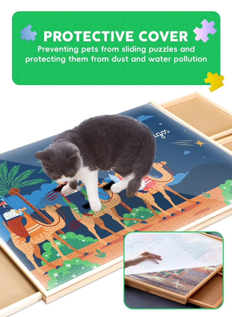 URbazaar 1000 Piece Wooden Jigsaw Puzzle Board, 81cmx61.5cm Portable Puzzle Table Portable Puzzle Table, 4 Drawers, PP Cover, Lazy Susan Spinning, for Ages 7 and Up  - Image 4