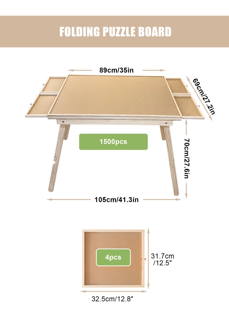 URbazaar 1500 Piece Wooden Jigsaw Puzzle Board, 89cmx69cm Portable Puzzle Table Portable Puzzle Table, 4 Drawers, PP Cover, Lazy Susan Spinning, for Ages 7 and Up - Image 2
