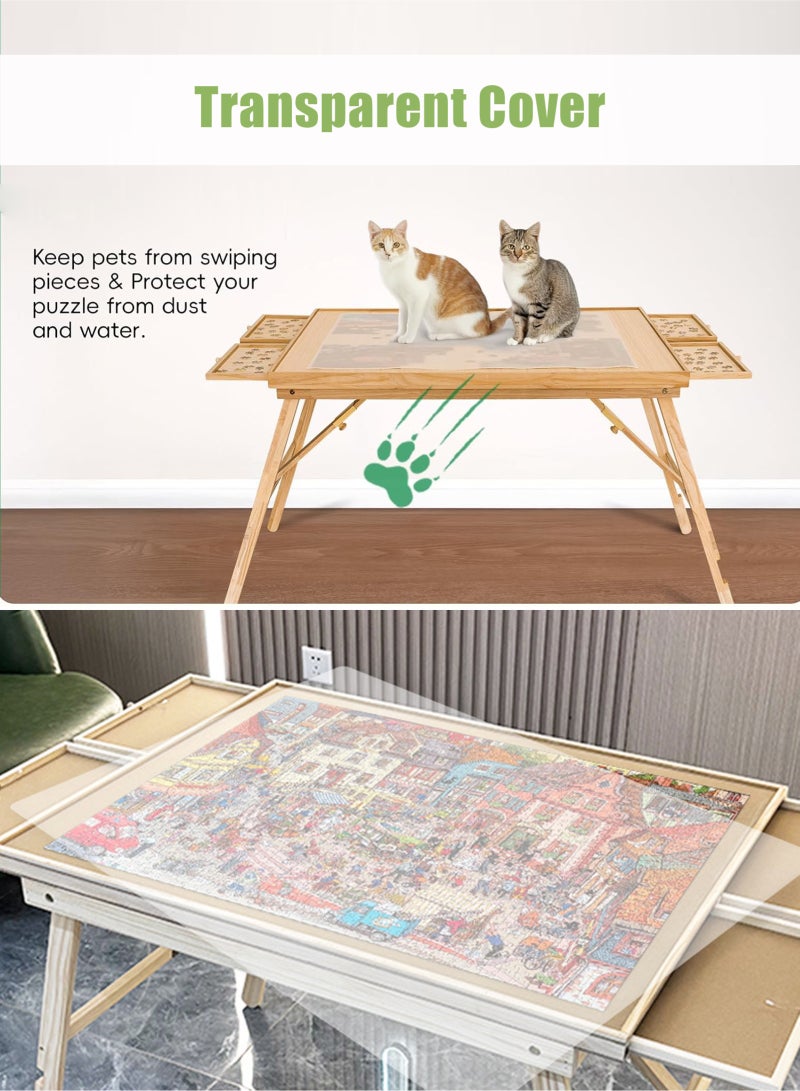 URbazaar 1500 Piece Wooden Jigsaw Puzzle Board, 89cmx69cm Portable Puzzle Table Portable Puzzle Table, 4 Drawers, PP Cover, Lazy Susan Spinning, for Ages 7 and Up - Image 4
