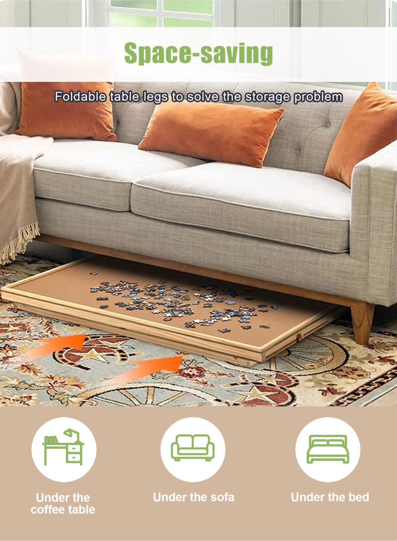 URbazaar 1500 Piece Wooden Jigsaw Puzzle Board, 89cmx69cm Portable Puzzle Table Portable Puzzle Table, 4 Drawers, PP Cover, Lazy Susan Spinning, for Ages 7 and Up - Image 3