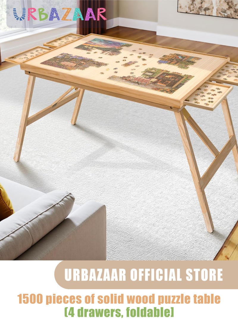 URbazaar 1500 Piece Wooden Jigsaw Puzzle Board, 89cmx69cm Portable Puzzle Table Portable Puzzle Table, 4 Drawers, PP Cover, Lazy Susan Spinning, for Ages 7 and Up - Image 1