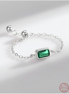 An all-over 925 silver inlaid square green zircon bead pull-out ring gift box, fashionable and delicate dating gift, temperament and versatile girl