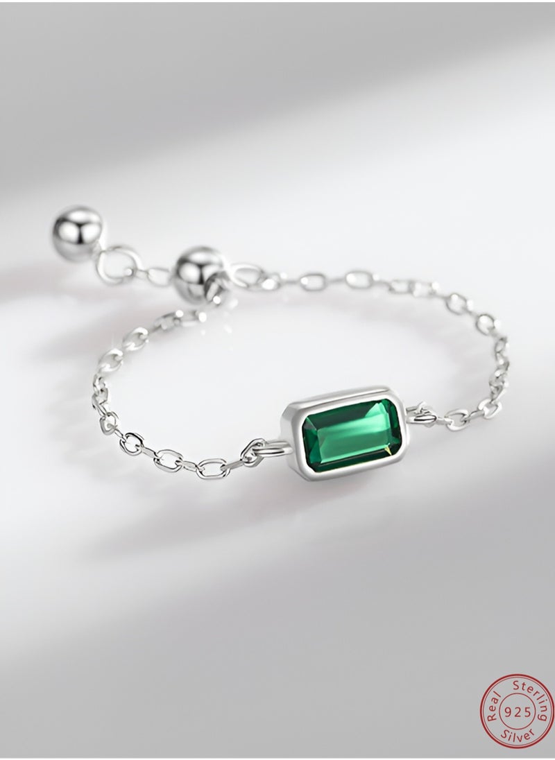 Generic - An all-over 925 silver inlaid square green zircon bead pull-out ring gift box, fashionable and delicate dating gift, temperament and versatile girl - Image 1