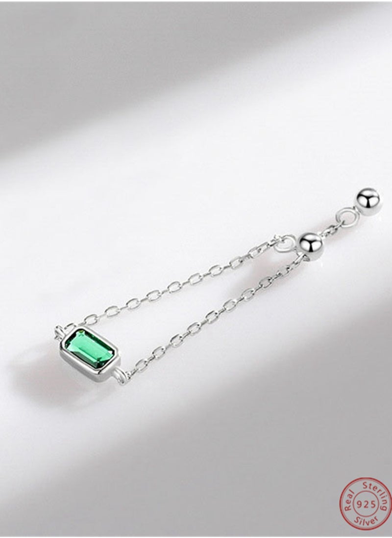 Generic - An all-over 925 silver inlaid square green zircon bead pull-out ring gift box, fashionable and delicate dating gift, temperament and versatile girl - Image 1