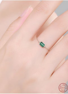 Generic An all-over 925 silver inlaid square green zircon bead pull-out ring gift box, fashionable and delicate dating gift, temperament and versatile girl  - Image 4