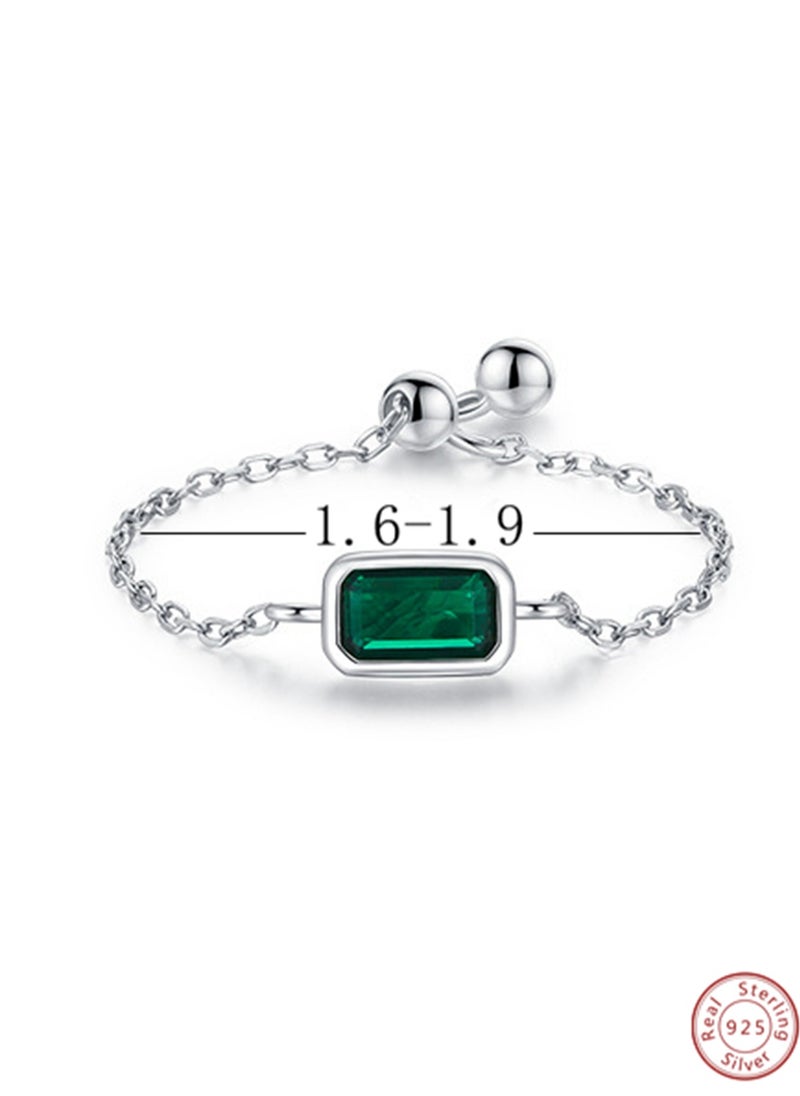 Generic - An all-over 925 silver inlaid square green zircon bead pull-out ring gift box, fashionable and delicate dating gift, temperament and versatile girl - Image 1