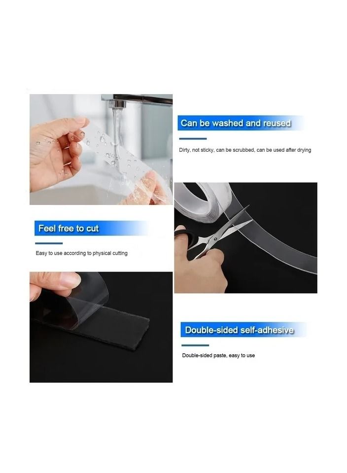 1-Roll 10M Home Improvement Multifunctional Double Sided Tape,Nano Transparent No Trace Washable Acrylic Tape,Reuse Waterproof Adhesive Cleanable Gel Sticker - Image 2