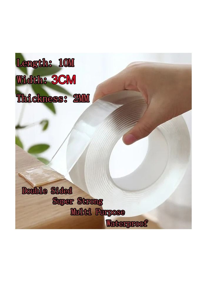 1-Roll 10M Home Improvement Multifunctional Double Sided Tape,Nano Transparent No Trace Washable Acrylic Tape,Reuse Waterproof Adhesive Cleanable Gel Sticker - Image 1