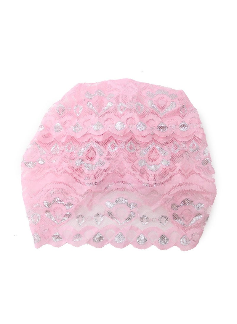 Loquat - Women's Solid Color Shiny Lace Hijab Inner Cap Light Pink - Image 1