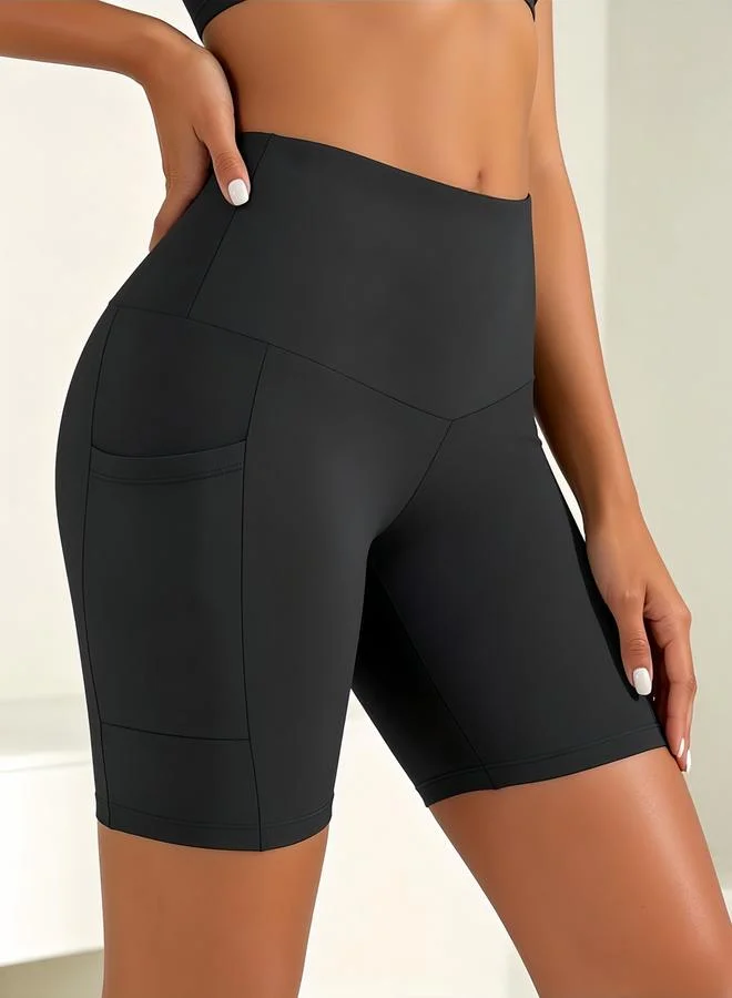 تايك تو Charcoal Solid Activewear Shorts With Slip Pocket