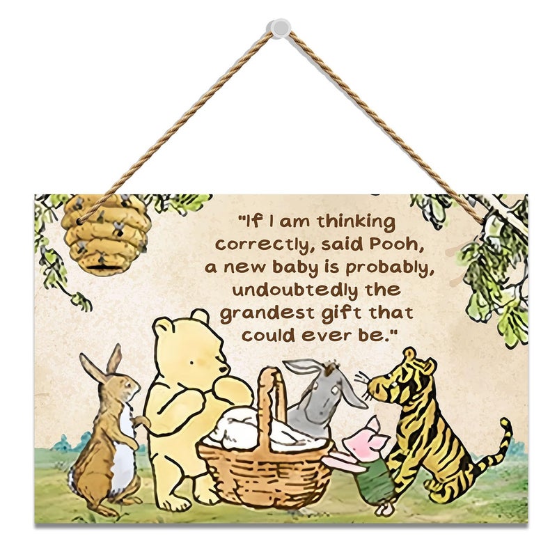 Hatzelou 1Pcs Classic Winnie Baby Shower Centerpiece  Winnie Quotes Wall Hanging Sign  The Pooh Wall Sign Gifts  Adorable Winnie Sign For Home Bedroom Nursery  Perfect For Baby Shower Party Decor - Image 1