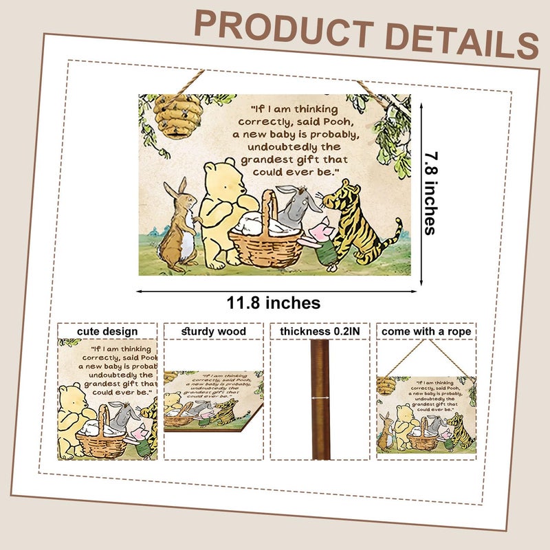 Hatzelou 1Pcs Classic Winnie Baby Shower Centerpiece  Winnie Quotes Wall Hanging Sign  The Pooh Wall Sign Gifts  Adorable Winnie Sign For Home Bedroom Nursery  Perfect For Baby Shower Party Decor - Image 2