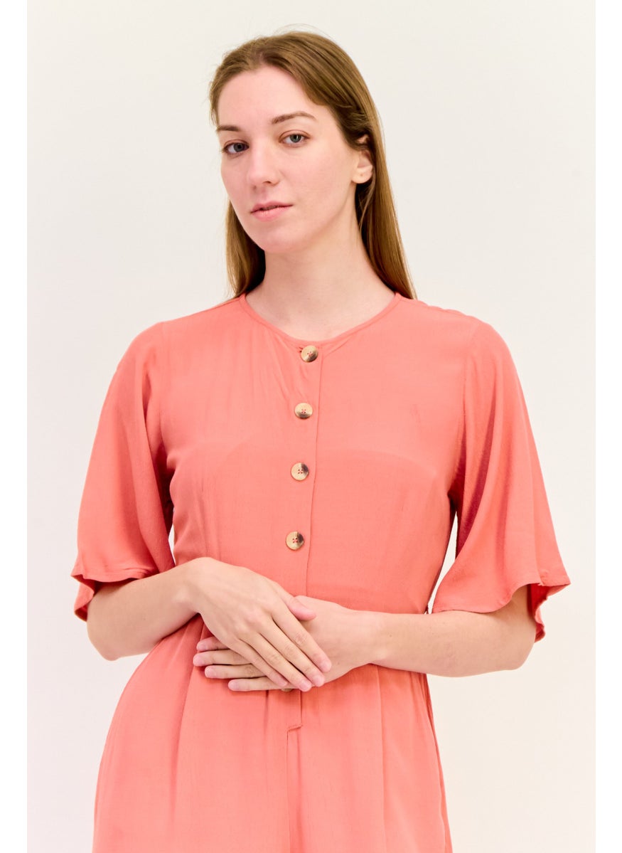 ONLY Women Round Neck Short Sleeve Plain Jumpsuit, Blush Pink  - Image 4