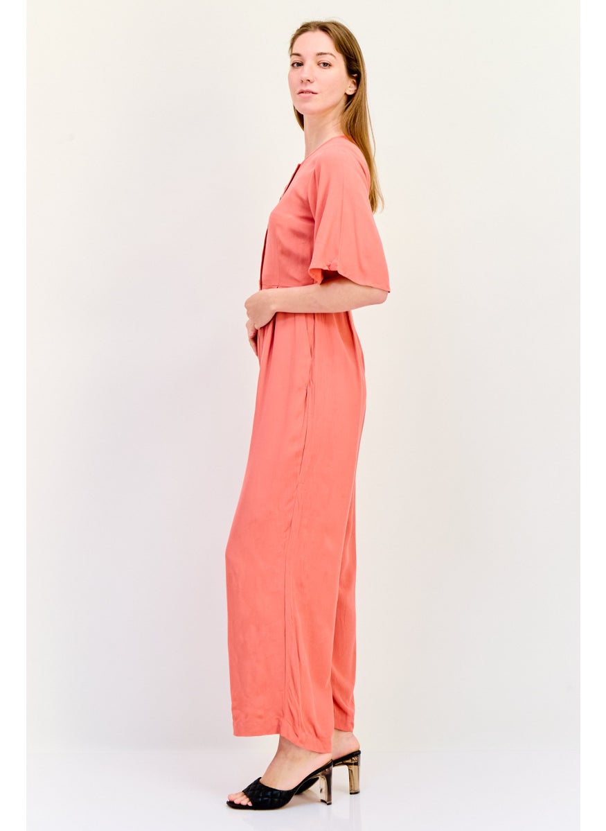 ONLY Women Round Neck Short Sleeve Plain Jumpsuit, Blush Pink  - Image 3