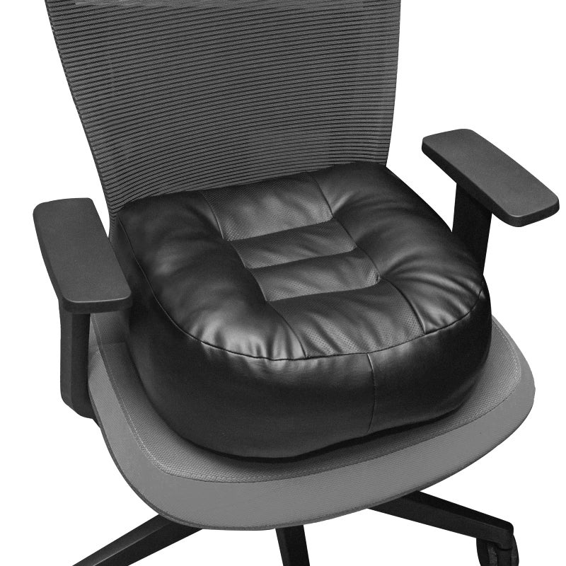 YOUFI Leather Seat Cushion ExtraThick Booster for Office Chair to Rise Height  Full Filling for Support  with Breathable Cover Handle and Buckle  Relieves Back Pain  18x16x6 Black