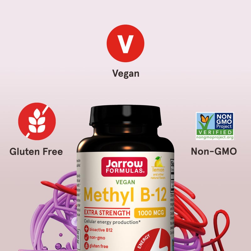 Jarrow Formulas Extra Strength Methyl B-12 1000mcg, Dietary Supplement for Cellular Energy Production and Brain Health Support, 100 Lemon-Flavored Chewable Tablets, 100 Day Supply - Image 5