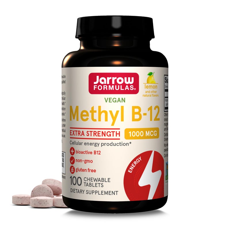 Jarrow Formulas Extra Strength Methyl B-12 1000mcg, Dietary Supplement for Cellular Energy Production and Brain Health Support, 100 Lemon-Flavored Chewable Tablets, 100 Day Supply - Image 1