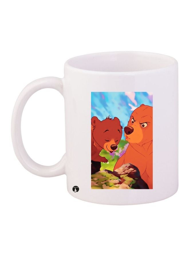 Cartoon Bear Printed Coffee Mug White/Brown/Blue 11ounce