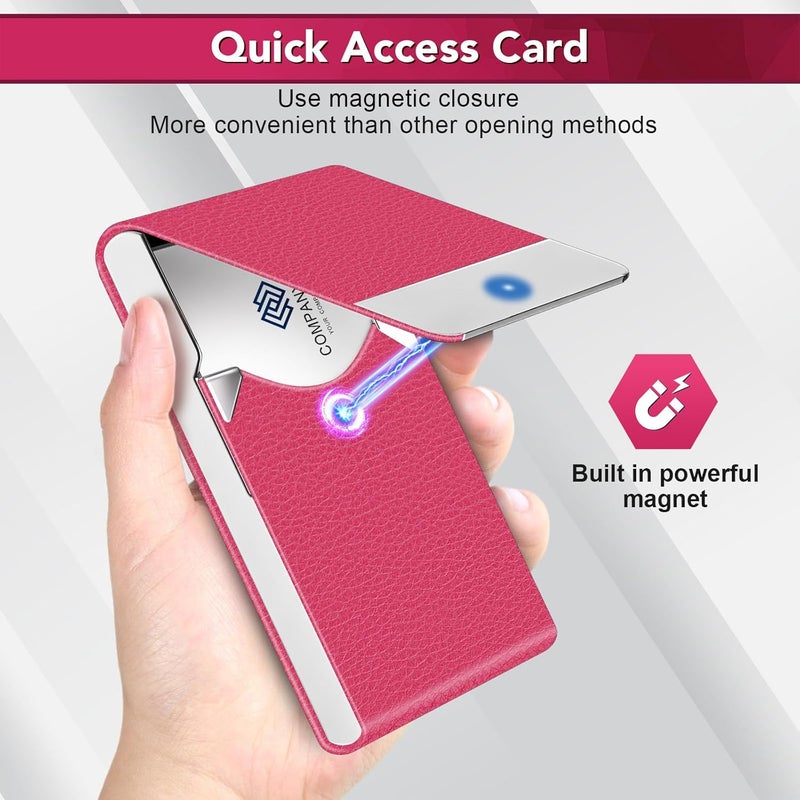 DMFLY Business Card Holder with Ultra Slim Design, Business Card Case with Premium PU Leather, Suit Pocket Metal Card Holder for Women/Men, Magnetic Closure Quick Access Cards - Image 4