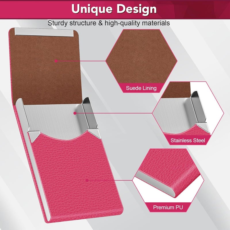 DMFLY Business Card Holder with Ultra Slim Design, Business Card Case with Premium PU Leather, Suit Pocket Metal Card Holder for Women/Men, Magnetic Closure Quick Access Cards - Image 3