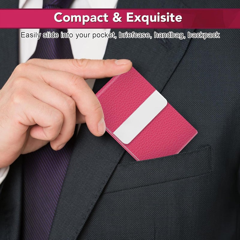 DMFLY Business Card Holder with Ultra Slim Design, Business Card Case with Premium PU Leather, Suit Pocket Metal Card Holder for Women/Men, Magnetic Closure Quick Access Cards - Image 2
