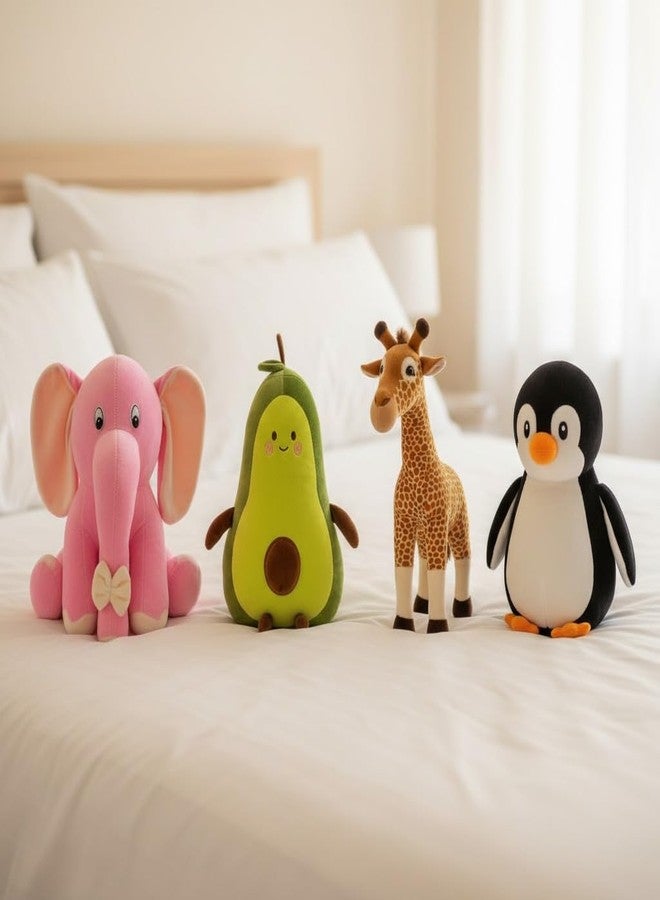 Future Shop Pack of 4 Elegant Soft Toys Combo Plush Stuffed Animals (Appu-Avocado-Griffe-Black Penguin)