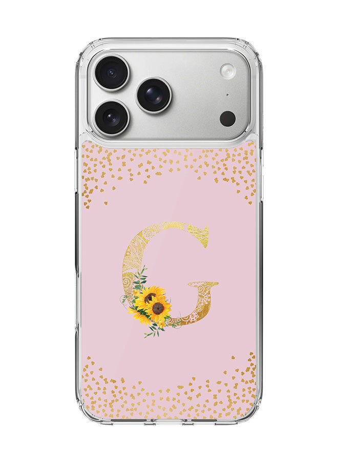 Stylizedd Classic Clear MagSafe Case for iPhone 17 Pro Max , Hybrid Soft Case Flexible Edges Anti Drop TPU PC Gel Thin Transparent Cover [ Designed for iPhone 17 Pro Max ] - Custom Monogram Initial Letter Floral Pattern Alphabet - G  (Pink )