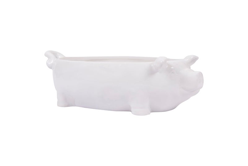 Creative Co-Op White Ceramic Pig Shaped Bowl - Image 1