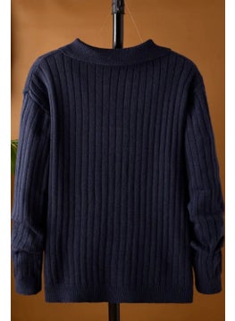 Cool Tarz Cool Style Navy Blue Men's Polo Collar Ribbed Knitwear Sweater  - Image 2