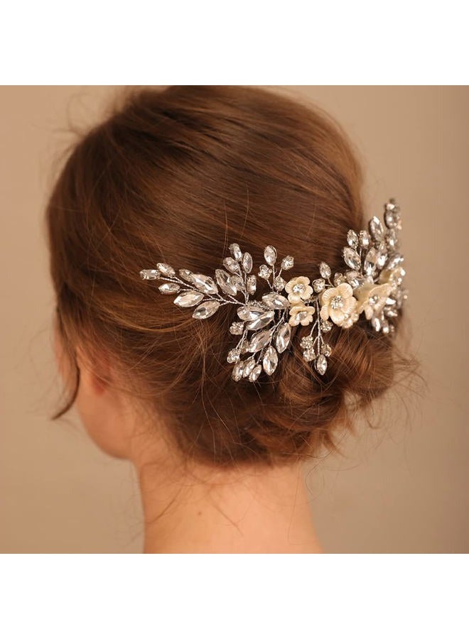 BERYUAN Bridal White Flower Light Blue Crystal Rhinestone Hair Comb for Bride Bridesmaid Sliding side Headpieces Wedding Hair Accessories for Women and Girls (Blue 1) - Image 5