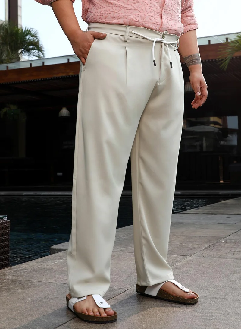Instafab Plus  Instafab Plus Men's Light Pistachio Straight Pleated Trousers For Casual Wear | Mid-Rise | Straight Fit | Drawstring Closure | Plus Size Trousers Crafted With Comfort Fit For Everyday Wear for Men | Best Price UAE