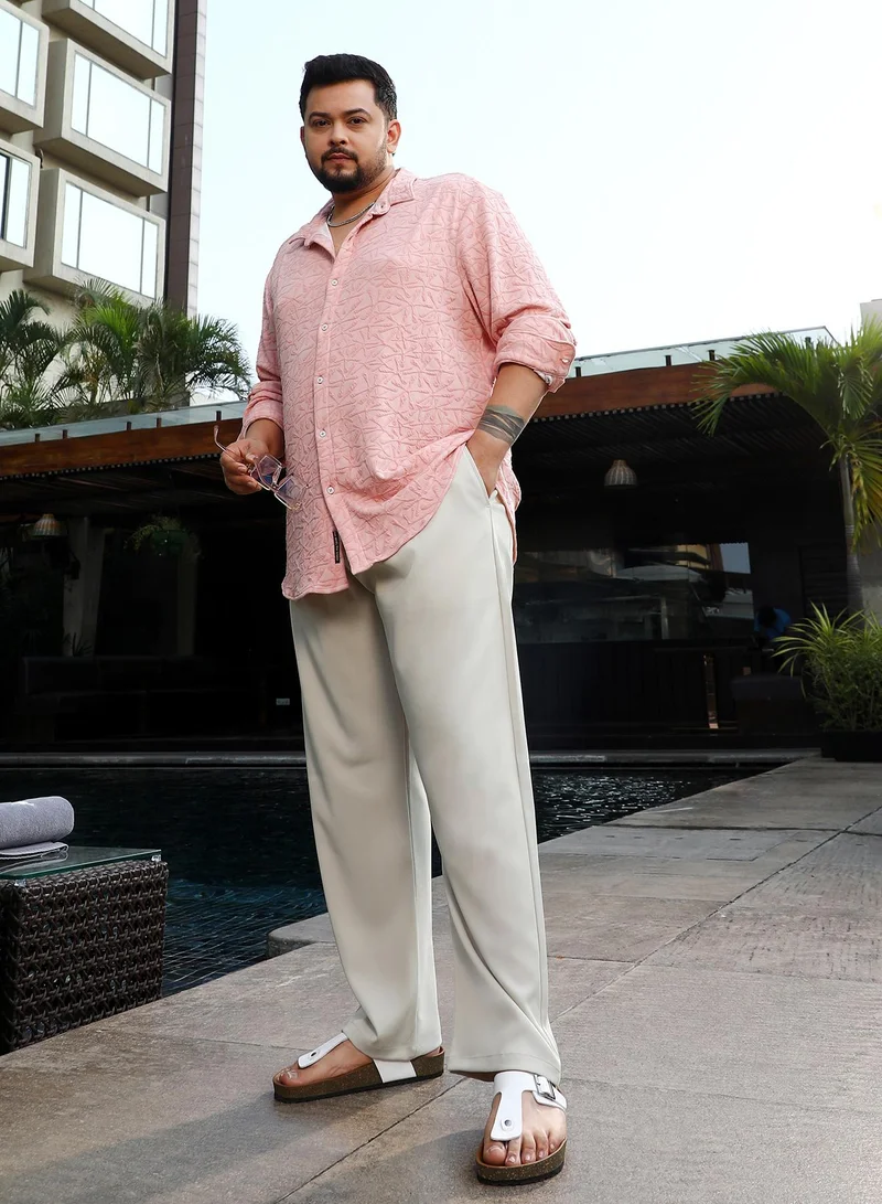 Instafab Plus  Instafab Plus Men's Light Pistachio Straight Pleated Trousers For Casual Wear | Mid-Rise | Straight Fit | Drawstring Closure | Plus Size Trousers Crafted With Comfort Fit For Everyday Wear for Men | Best Price UAE