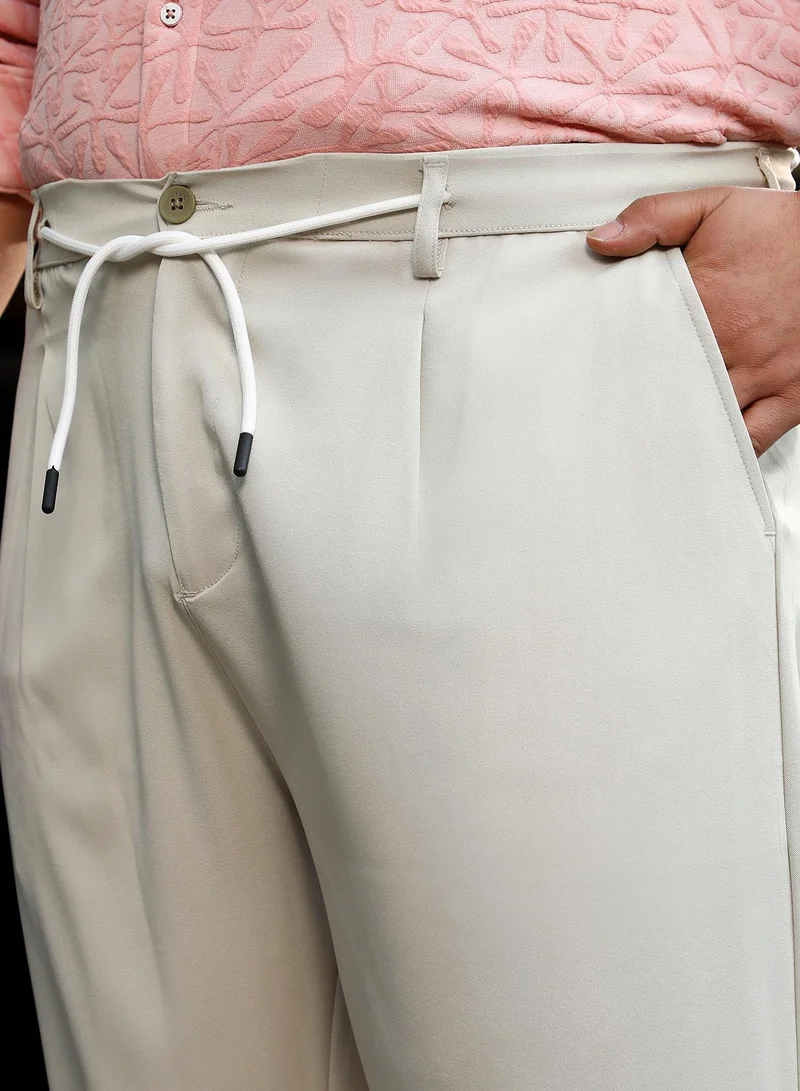 Instafab Plus  Instafab Plus Men's Light Pistachio Straight Pleated Trousers For Casual Wear | Mid-Rise | Straight Fit | Drawstring Closure | Plus Size Trousers Crafted With Comfort Fit For Everyday Wear for Men | Best Price UAE