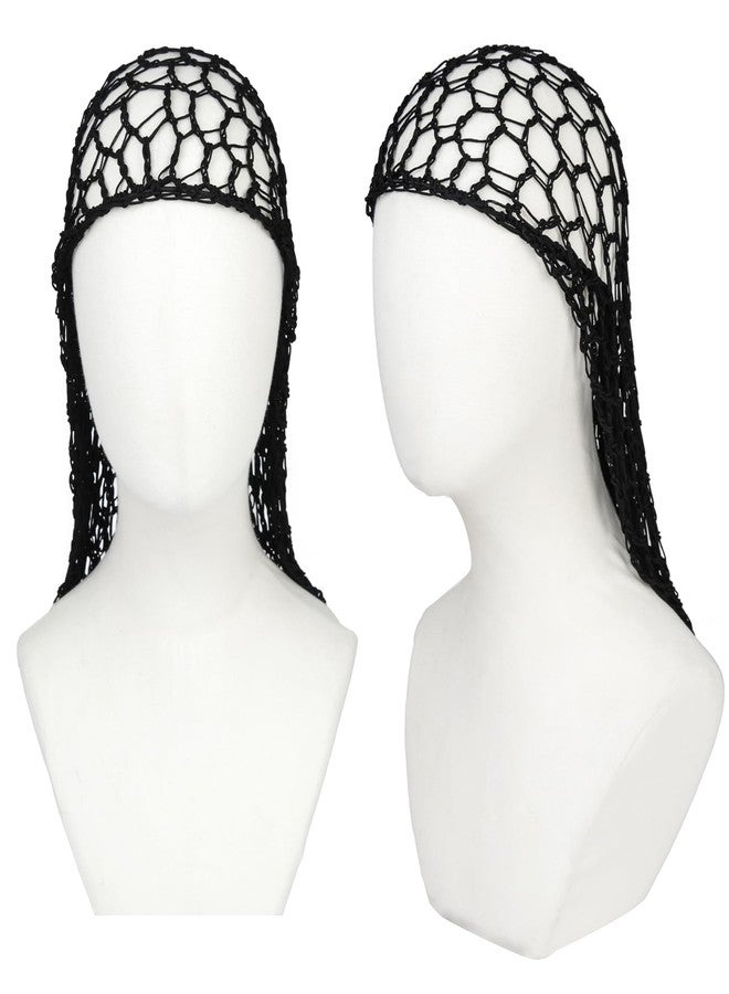 XRACEPHOL 2 PCS Extra Long Hair Nets for Sleeping Mesh Crochet Hair Wrap Breathable Sleep Cap for Women Reusable Elastic Hairnet（Black，Black） - Image 3