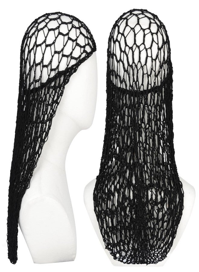 XRACEPHOL 2 PCS Extra Long Hair Nets for Sleeping Mesh Crochet Hair Wrap Breathable Sleep Cap for Women Reusable Elastic Hairnet（Black，Black） - Image 4