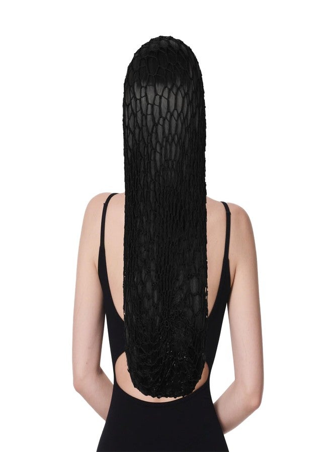 XRACEPHOL 2 PCS Extra Long Hair Nets for Sleeping Mesh Crochet Hair Wrap Breathable Sleep Cap for Women Reusable Elastic Hairnet（Black，Black） - Image 5