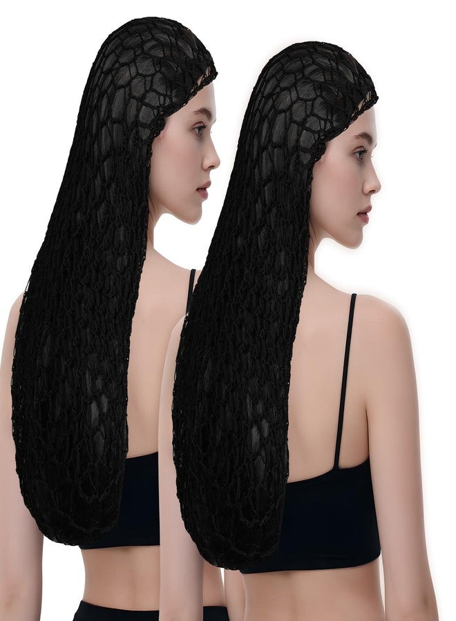 XRACEPHOL 2 PCS Extra Long Hair Nets for Sleeping Mesh Crochet Hair Wrap Breathable Sleep Cap for Women Reusable Elastic Hairnet（Black，Black） - Image 1