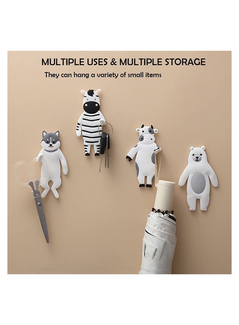 Adorable 4Pcs Animal Wall Hooks, Reusable Waterproof Sticky Coat Hooks for Kids - Perfect for Hanging Towels, Keys, Hats in Bedroom, Bathroom, Kitchen (Bear+Cow+Zebra+Dog) - Image 2