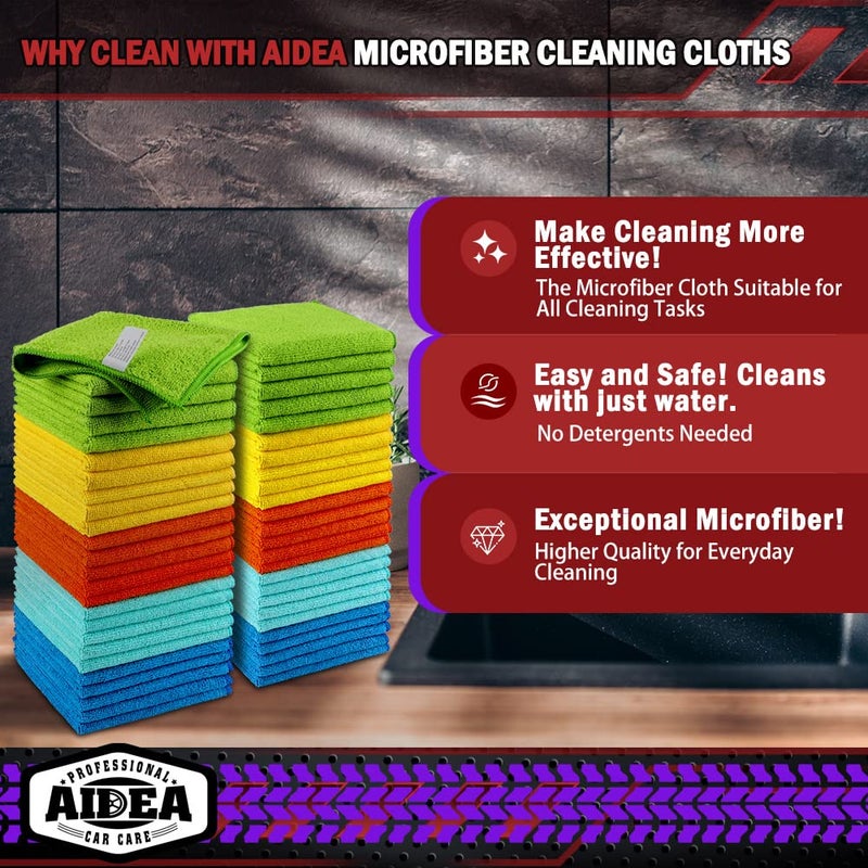 AIDEA Microfiber Cleaning Cloth, 50PK, Microfiber Towels for Cars, Premium Wash Cloths, Dusting Cloth Cleaning Rags, Absorbent Towels for SUVs, House, Kitchen, Window, Cleaning Supplies12Ã—12" - Image 2