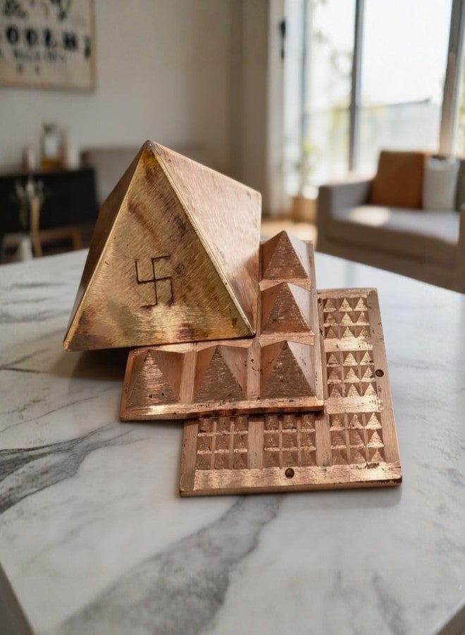 Plus Value Pure Copper Pyramid Set for Vastu Remedies, Positive Energy, Wish Pyramid 100x Powerful Goals and Wish Manifestation (Size: 4-Inches, Home, Office, Building, Factory, Shop Decor) - Image 1