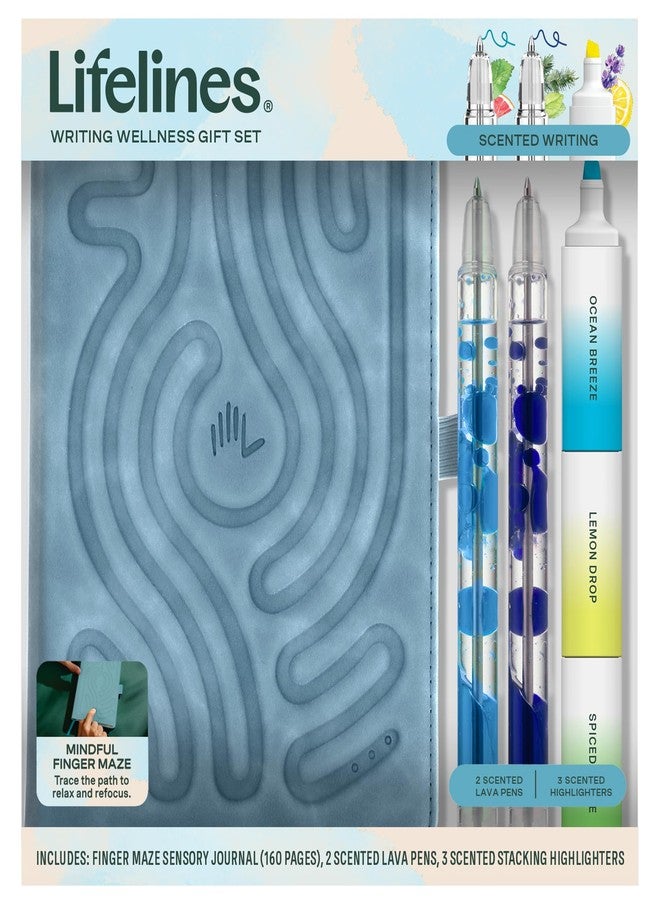 Lifelines Writing Wellness Gift Set - Scented Writing Set Includes Finger Maze Sensory Journal, 3 Scented Stacking Highlighters & 2 Lava Gel Pens - Aromatherapy & Sensory Immersion - Image 1