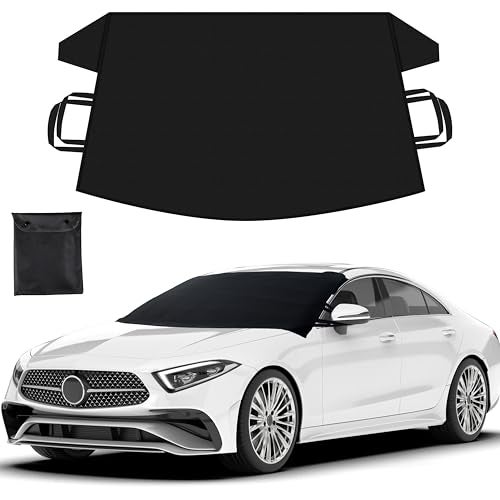 EcoNour Windshield Cover for Ice and Snow Heavy Duty 600D Oxford Fabric Windshield Protector for Cars SUVs Trucks Secure Fit Waterproof Frost Cover Winter Car Accessories Medium 69x42