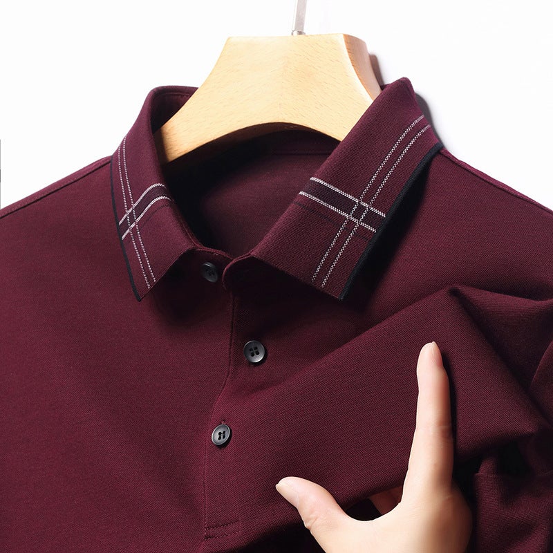 Middle-Aged High-Grade Long-Sleeved T-Shirt Men'S Brand Autumn New Lapel Solid Color Top Dad Wool Base Shirt - Image 1