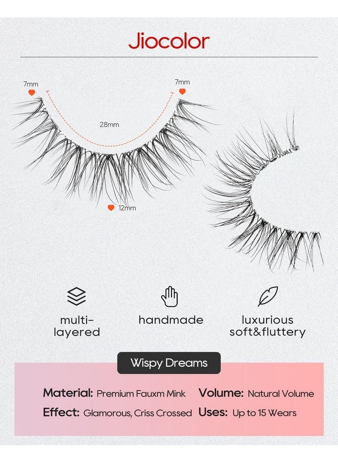 Jiocolor - Natural False Eyelashes Clear Band Lashes Natural Look Jiocolor Wispy Faux Mink Lashes Demi-wispies Fake Lahes 12MM 7 Pairs Wispy Dream(7mm-12mm) - Image 1