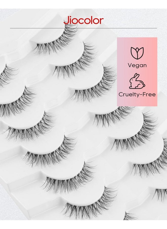 Jiocolor - Natural False Eyelashes Clear Band Lashes Natural Look Jiocolor Wispy Faux Mink Lashes Demi-wispies Fake Lahes 12MM 7 Pairs Wispy Dream(7mm-12mm) - Image 1