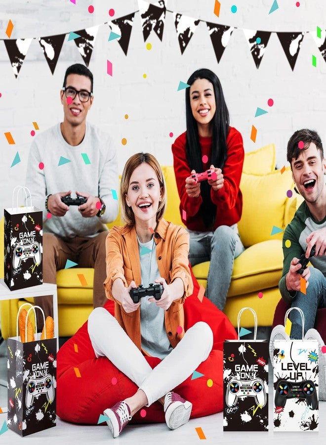 Saypacck 30 Pcs Video Game Party Gift Bags Gamer Theme Party Supplies Level up Paper Handbag Goodie Bag with Handle Gaming Favors for Birthday(Black and White) - Image 5