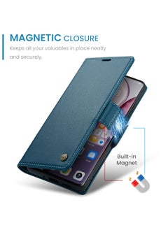 CaseMe Phone Case Luxury PU Leather Design Anti Fingerprint 023 Flip Cover Card Slot Holder Cover For Honor x9c / Honor x60 Pro (Blue)  - Image 2