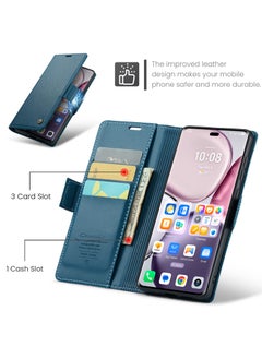 CaseMe Phone Case Luxury PU Leather Design Anti Fingerprint 023 Flip Cover Card Slot Holder Cover For Honor x9c / Honor x60 Pro (Blue)  - Image 3
