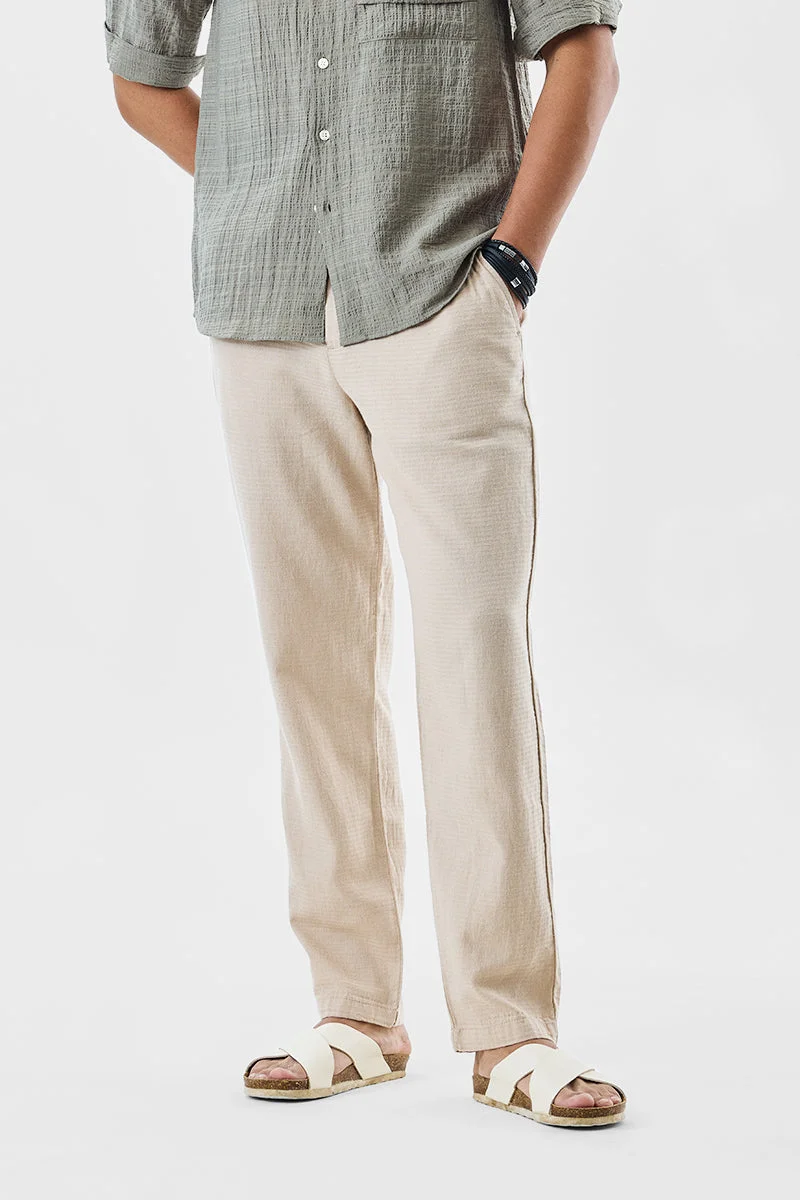 SNITCH Beige Textured Relaxed Casual Trousers
