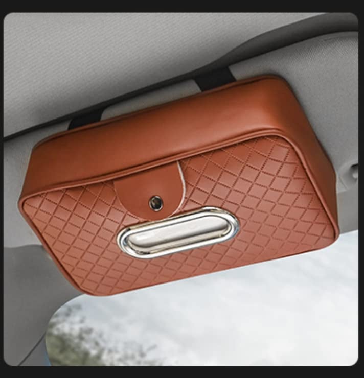 Automaze Car Armrest Headrest Visor Seat Tissue Napkin Box Holder with Sunglass Clip, Interior Car Accessories (Brown) - Image 3